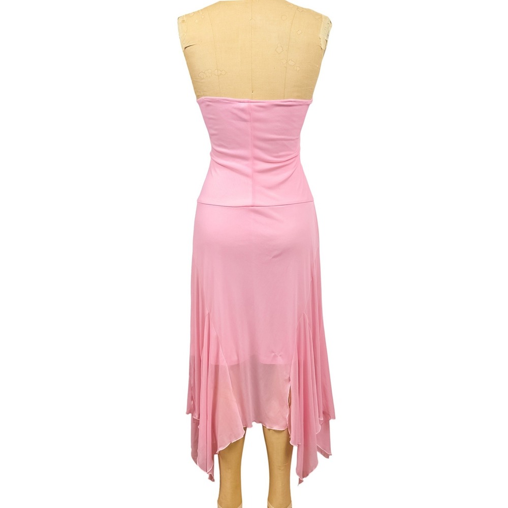 Vintage Windsor Pink Halter Dress Handkerchief Hem XS Ruched Fairy Y2K Prom - Picture 3 of 16